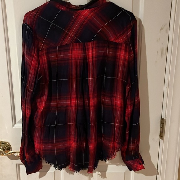 Cloth & Stone Red Plaid Raw Hem Button Up - Picture 6 of 6